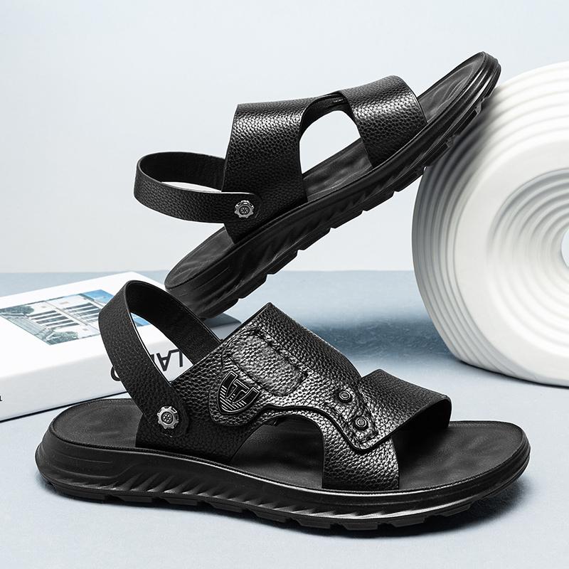 Fashion Leisure Walk Men's Leather Sandals Comfortable Summer Slippers Versatile Fashion Beach Flats Outdoor Wading Aqua Shoes Slippers