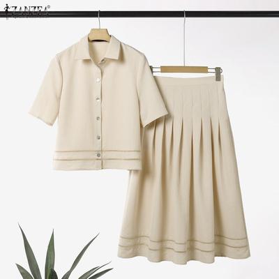 Женская блузка с коротким рукавом и длинные юбки, повседневные комплекты из двух предметов