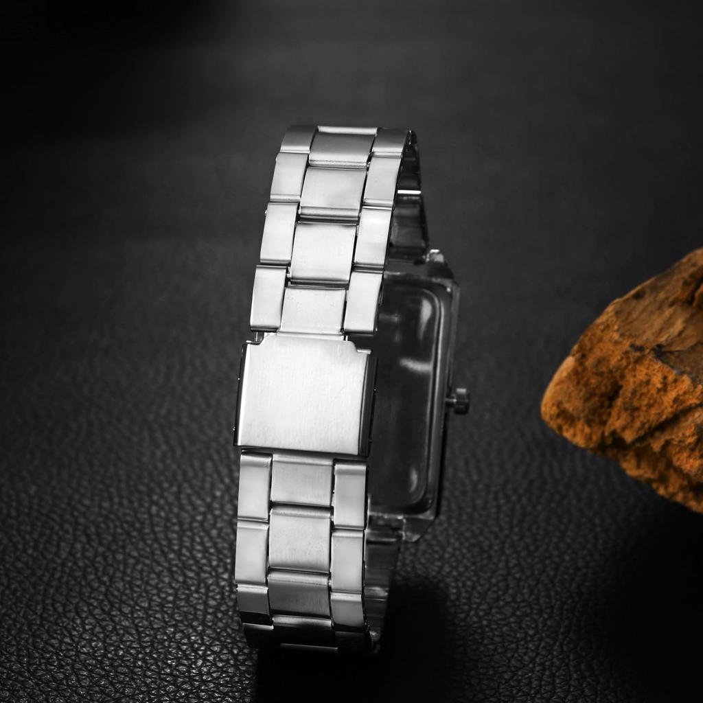 Square Watch Calendar Roman Alphabet Analog Luminous Stainless Steel Strap Waterproof Quartz Watch Fashion Watch Birthday Christmas Day Day Present