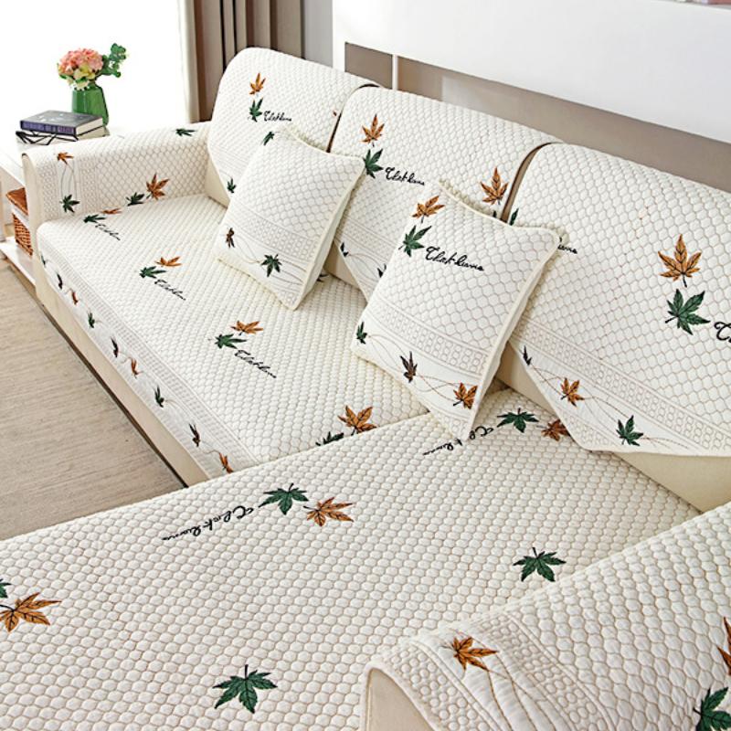 White Pure Cotton Sofa Cushion Case, Pastoral Washed Sofa Cover Towel, Modern Minimalist Cover, Non-Slip, Four Seasons