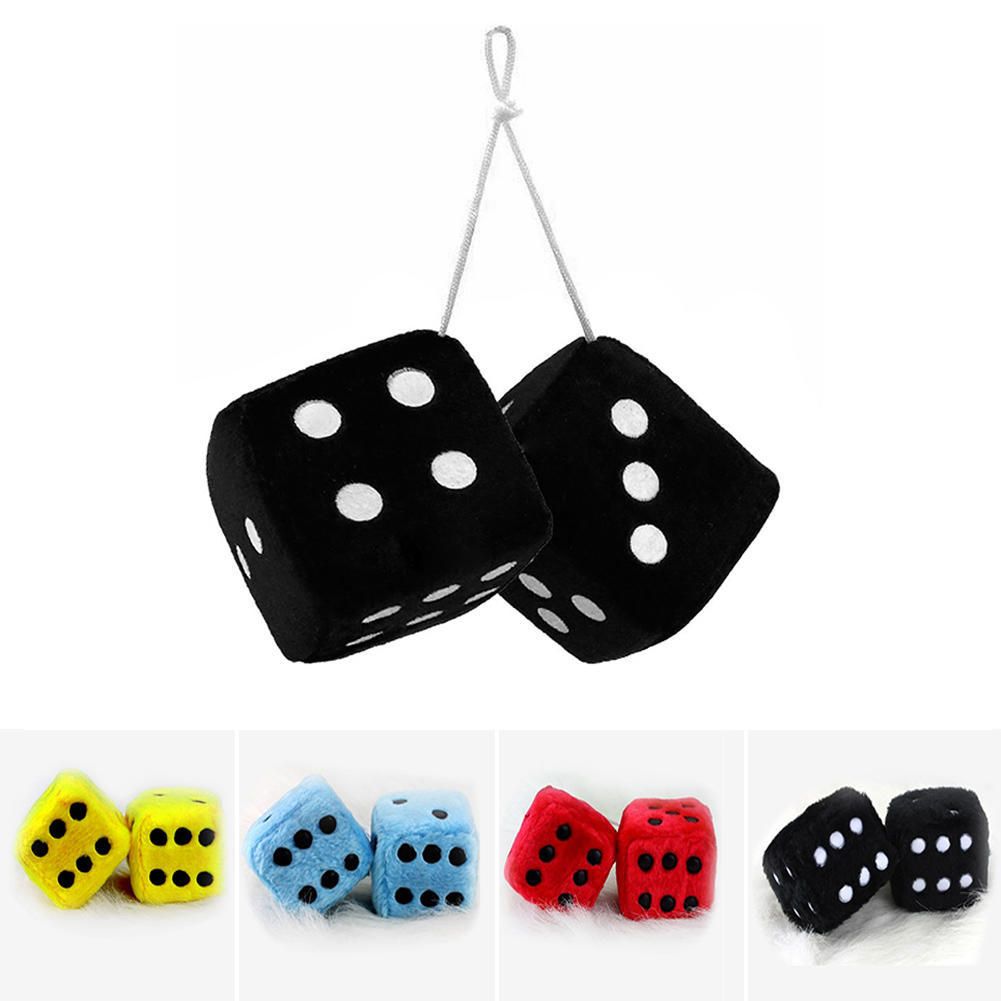 Car-Styling Ornaments 7.5cm Ornaments Square Colorful Hanging Fuzzy Dice With Sucker for Car Decoration Dice Pendant