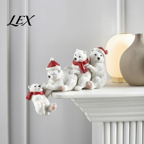 Holiday Gifts for Bear Lovers Resin Polar Ornament, White Hanging Figurine with Hat And Scarf Adorable Statues Garden Christmas Decoration,