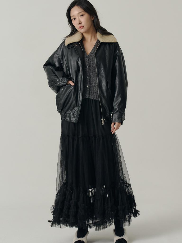 Sorry, Too Much Love Sha Bottom Frill Long Skirt_Black
