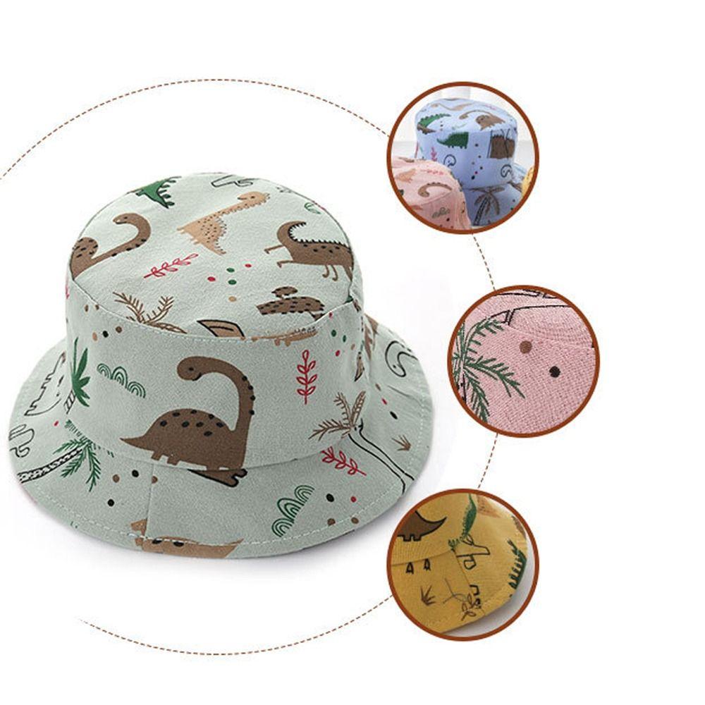 Cartoon Dinosaur Print Baby Bucket Caps Scalp Protection Beach Hat Baby Girls