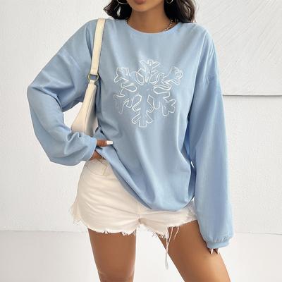 Осенне-зимняя женская повседневная толстовка с круглым вырезом и принтом из свободной нити