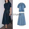 Autumn New Bowknot Decoration Demin Shirt 5216249 Mid-Waist Denim A Word Midi Dress 9863240