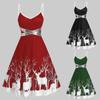 New Fashion Women Christmas Autumn and Winter Fashion Christmas Elk Printing Spaghetti Strap Sequins Party Dresses V Neck Tunic Christmas Swing Dress