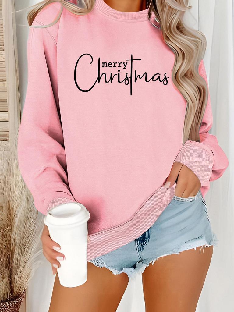 Women's Christmas Print Long-Sleeve Round Neck Pullover Sweater