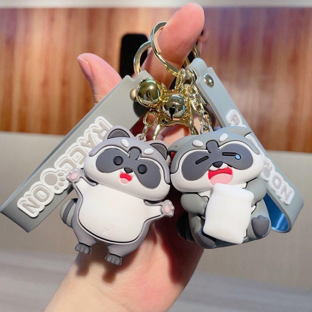 Zinc Zinc Alloy Animal Earphone Case Korean Kids Pendant Backpack Decor Cartoon Keyring Raccoon Keychain