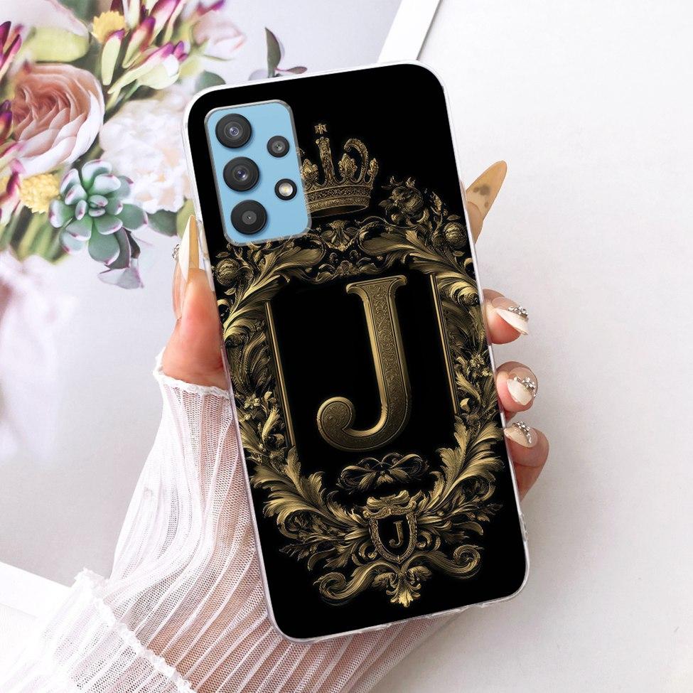 Clear For Samsung A32 5G SM-A326B Cover For Samsung Galaxy A32 5G Case Luxury Crown A-Z Letters 2D Flat Pattern Soft Phone Case