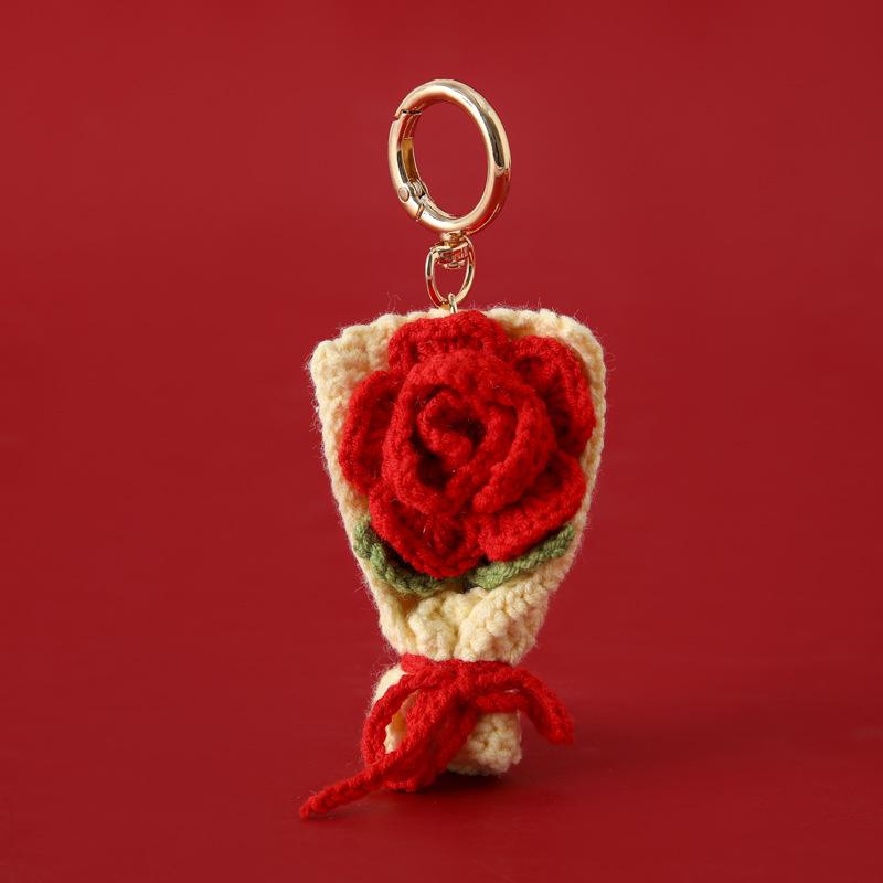 Вязаный букет, ручной дизайн цветка, брелоки-держатели для ключей, декоративный вязаный цветок, шикарный, 6 цветов