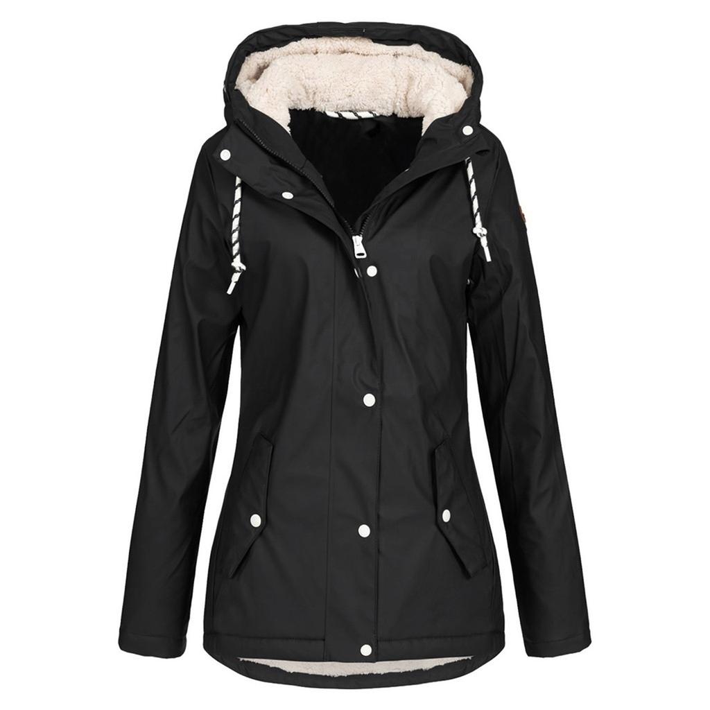 Women's Solid Rain Jacket Outdoor Hoodie Waterproof Overcoat Lady Windproof Coat
