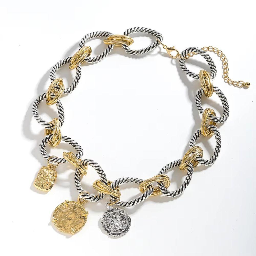 Винтажные ожерелья кубинской цепи Модное круглое колье Личность Геометрическая подвеска для вечеринки