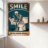 Винтажная ржаво-бирюзовая металлическая табличка 'SMILE' с сидящим на унитазе скелетом, читающим газету, 'ВЫ ХУДЕЕТЕ' Юмористическая новинка