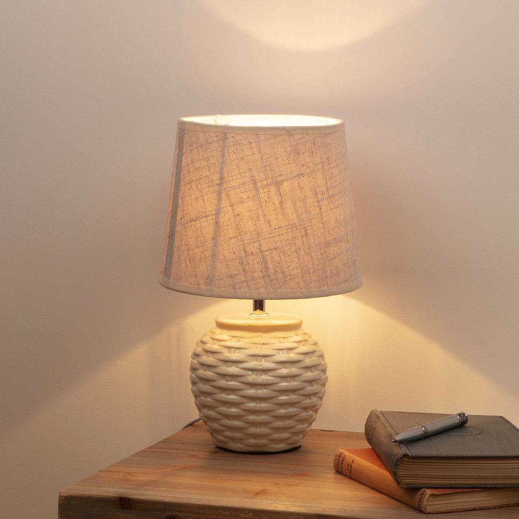 Basket Weave Table Lamp with Beige Linen Shade