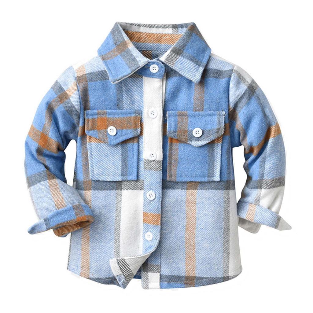Kids Toddler Flannel Shirt Jacket Plaid Long Sleeve Lapel Button Down Shacket Baby Boys Girls Fall Shirt Coat Outwear