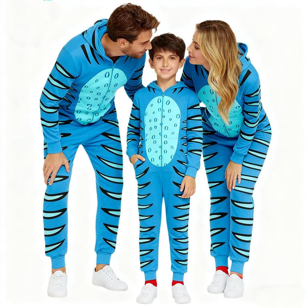 Matching Family Outfits - Striped Print Family Matching Hooded Zip-Up Onesie Loungewear