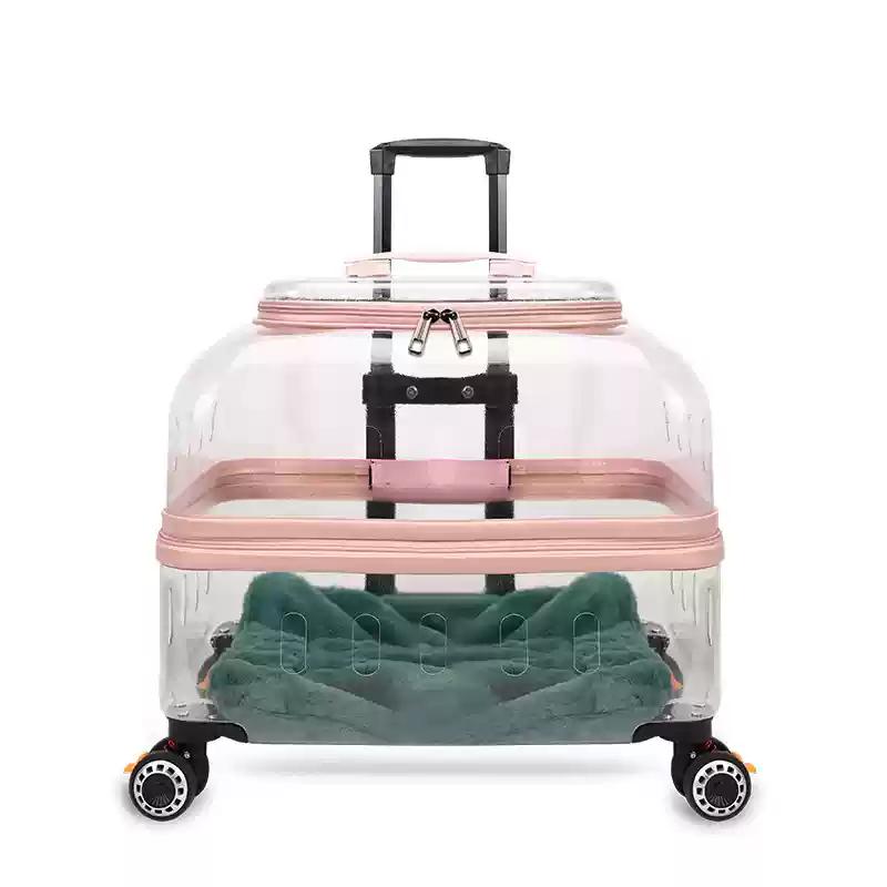PC Material Pet Suitcase Cat Bag Portable Pet Outdoor Luggage Transparent Dog Aviation Box Small Cart Household Pet Supplies