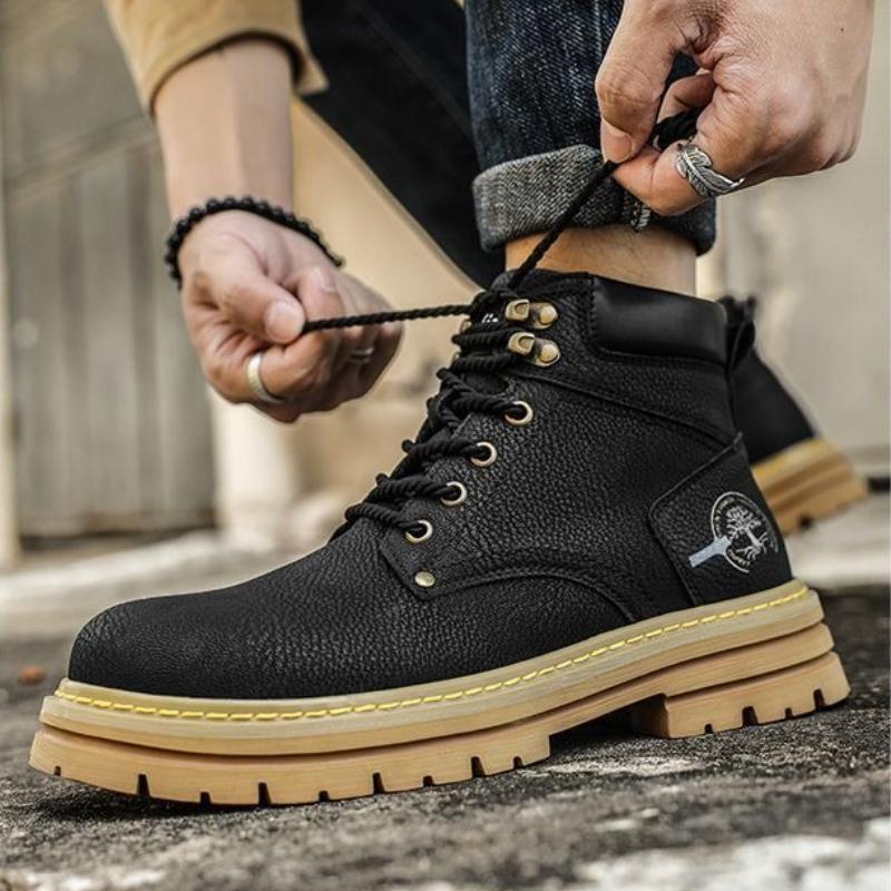 Fashion Ankle Boots Men High Top Boots Non-Slip Men's PU Leather Shoes Fashion Outdoor Sneakers Man Lace Up Tooling Boots Designer Shoes