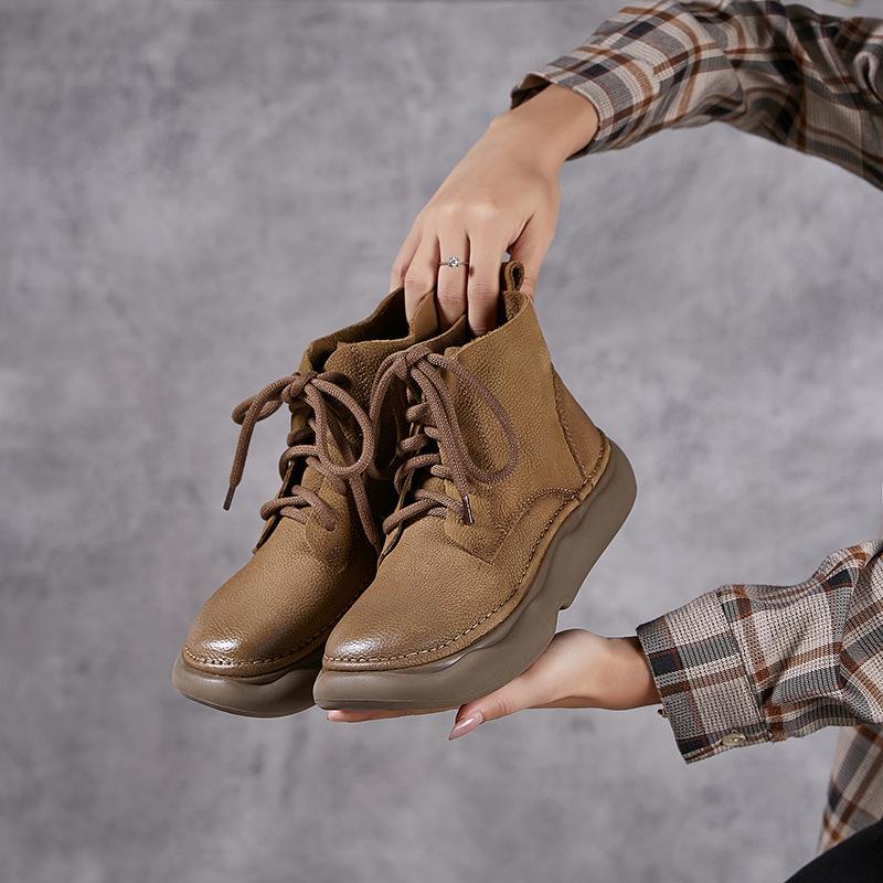 Fashion GKTINOO Genuine Leather Thick Soled Wide Toes Women's Boots Cowhide Autumn Winter Short Boots Summer Casual Female Cool Boots