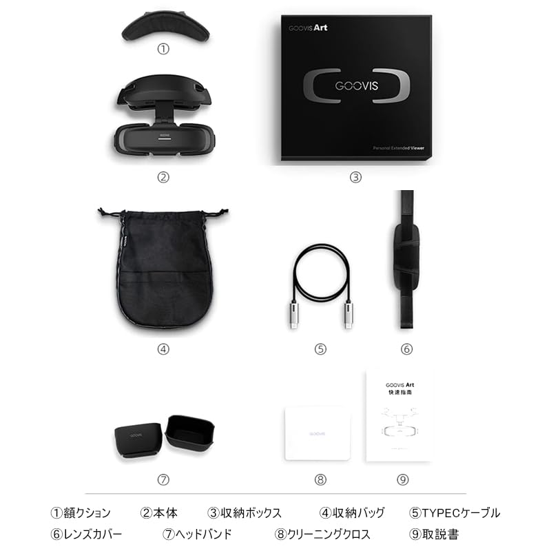 GOOVIS ART 4K VR Миопия Межзрачковое расстояние Высокое разрешение Большая гарнитура, Легкая, Компактная, Совместимая, Регулировка, Экран, Многоцелевое использование (черный)
