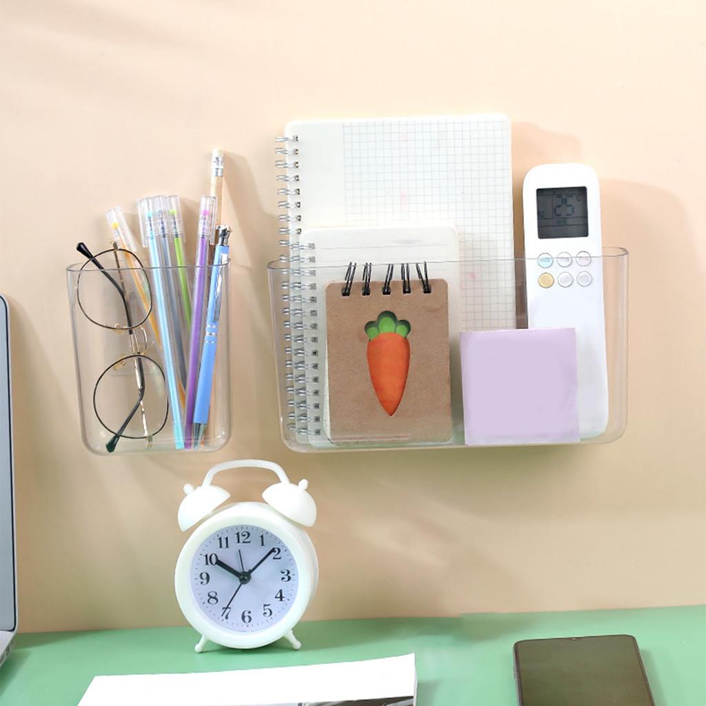 Wall Mounted Storage Organizer Box Punch Free Strong Adhesive Transparent Wall Phone Holder for
