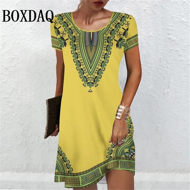 Женские платья с коротким рукавом, летняя женская одежда, винтажное модное платье трапециевидной формы с цветочным принтом, повседневные женские свободные платья больших размеров