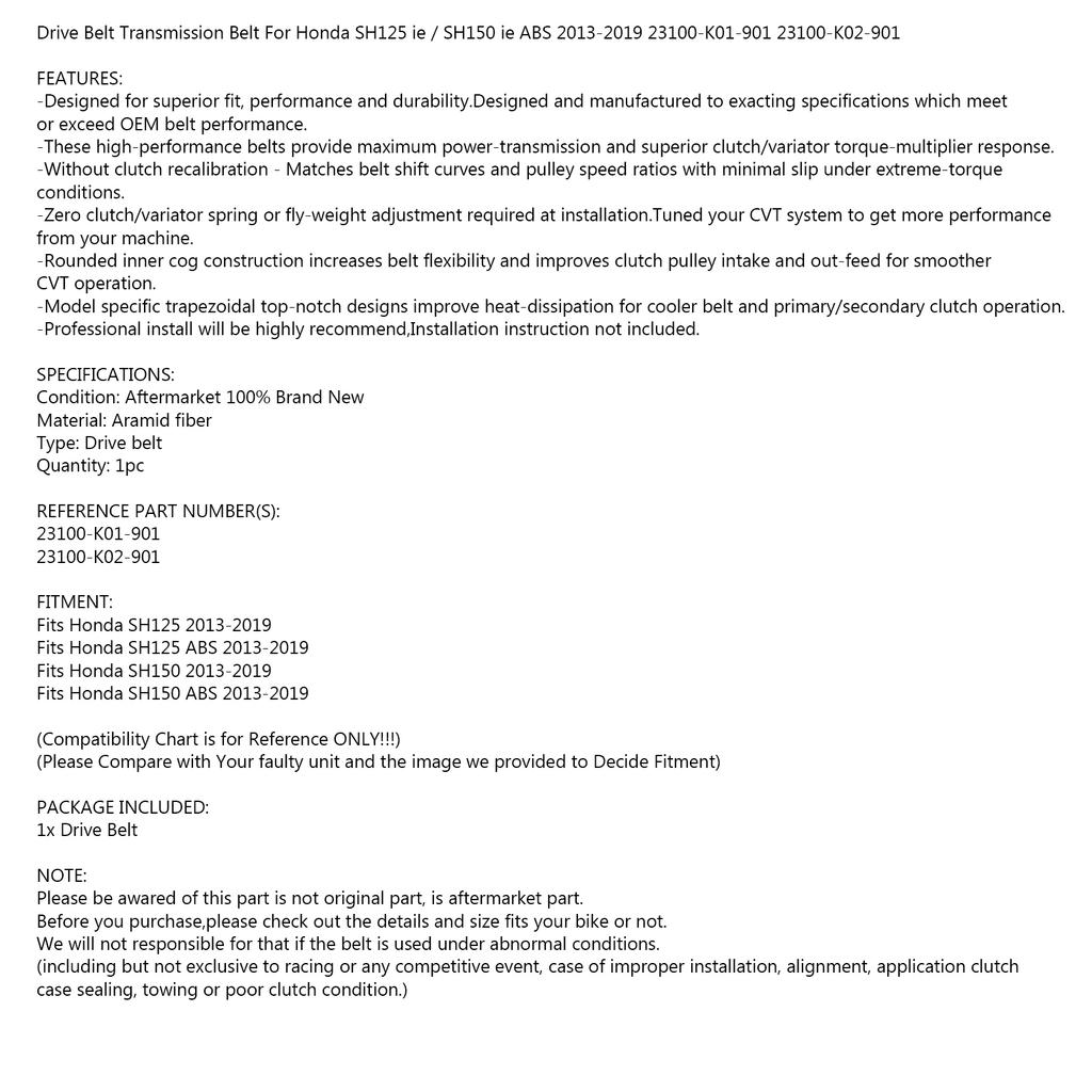 External Final Transmission Belt Fit for Honda SH125 SH150 ABS 2013-2019