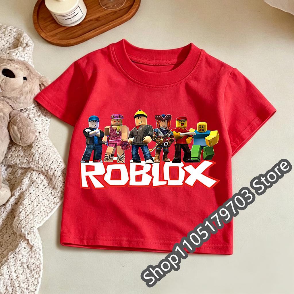 Детская футболка Roblox с летним принтом, яркая футболка с графикой для фанатов игр, модная и удобная, удобный детский топ
