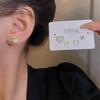 Комплект из серег-игл из серебра 925 пробы с кошачьим глазом и жемчугом - корейский стиль