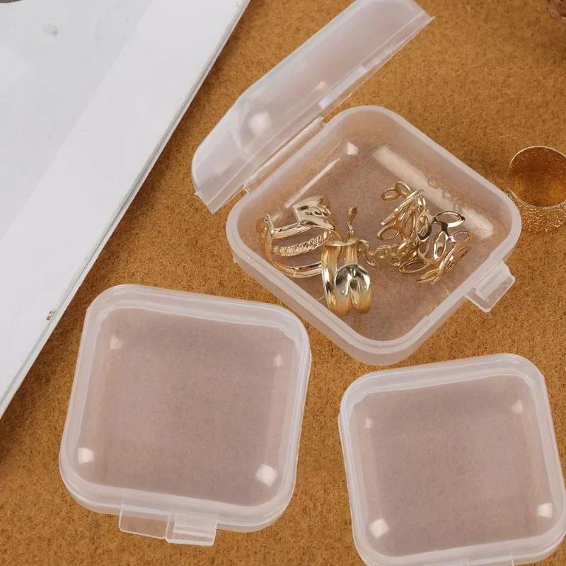 5/50PCS Clear Plastic Small Box Mini Flip Cover Boxes Dustproof Jewelry Organizer Earrings Ring Storage Case Portable Container