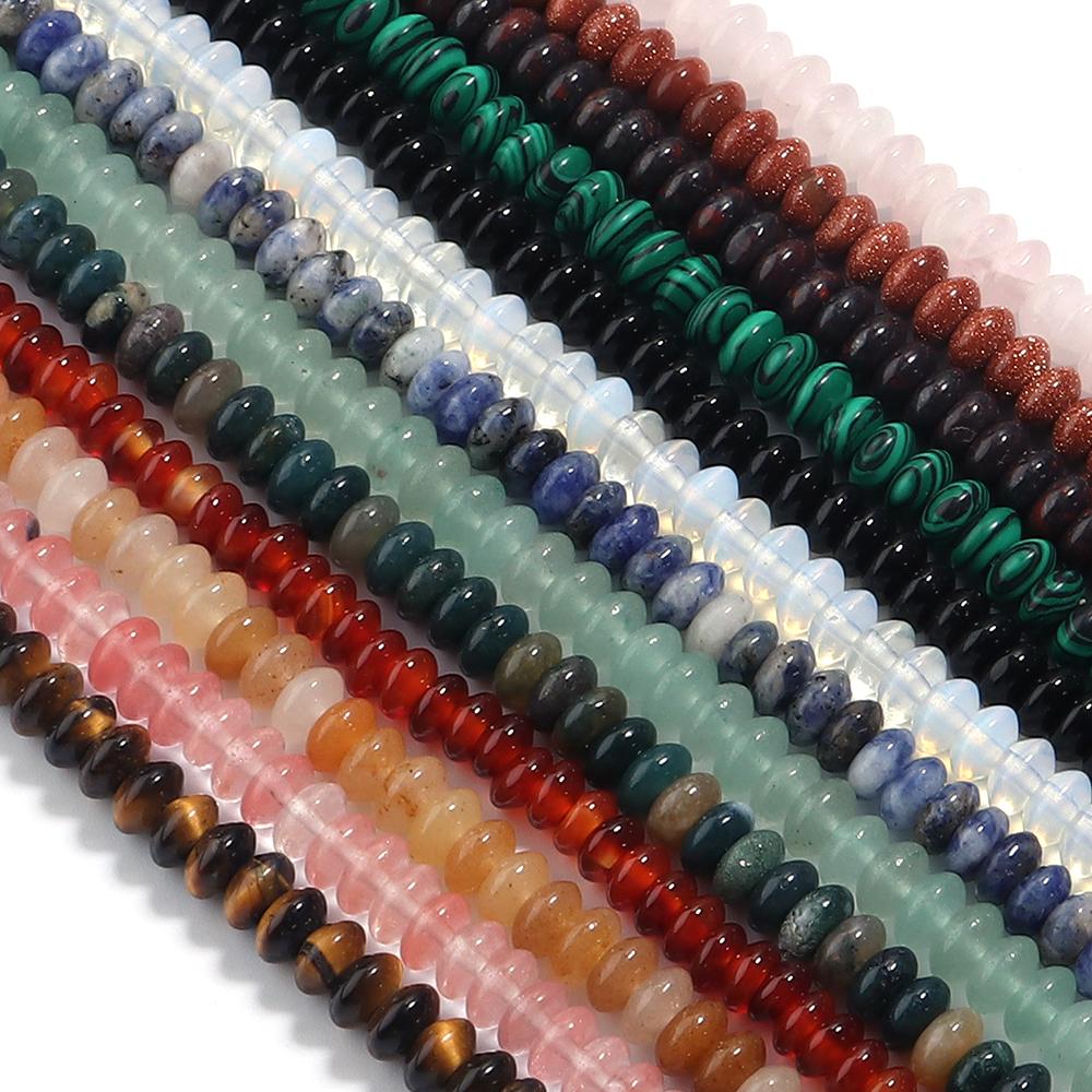 3x6mm Natural Stone Beads Agate Tiger Eye Malachite Rose Quartz Loose Flat Abacus Beads For Jewelry Making DIY Bracelet Necklace