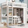 Bunk Bed 90x200 Desk Wardrobe 3 Drawers Storage Space Slatted Frame Pine Wood Youth Bed Children/Adults White