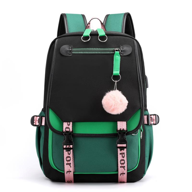 Large School Bags for Teenage Girls USB Port Canvas Schoolbag Student Book Bag Fashion Black Pink Teen School Backpack