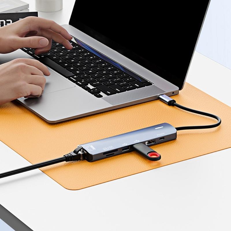 Устройство расширения 7-в-1 USB Type C с поддержкой 60 Гц, PD100W зарядкой, портом RJ45 и кардридером для ноутбука