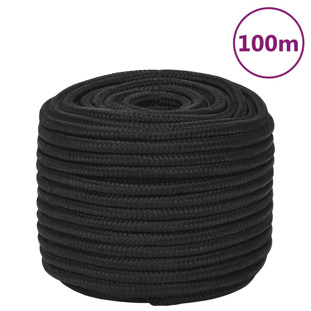 Vidaxl Linka Żeglarska, Czarna Jednolita, 12 Mm, 100 M, Polipropylen