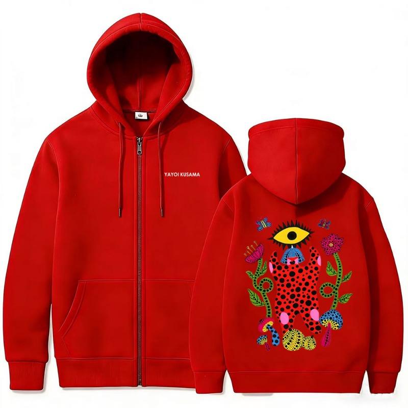 Japanese Artist Yayoi Kusama Eyes Flowers Art Show Zipper Hoodie Men Women Casual Oversized Zip Up Jacket Sweatshirt Streetwear