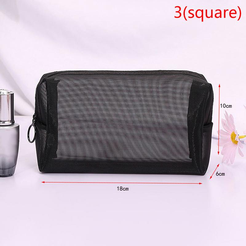1Pc Black Transparent Mesh Makeup Case Organizer Storage Pouch Casual Zipper Toiletry Wash Bag Make Up Women Travel Cosmetic Bag