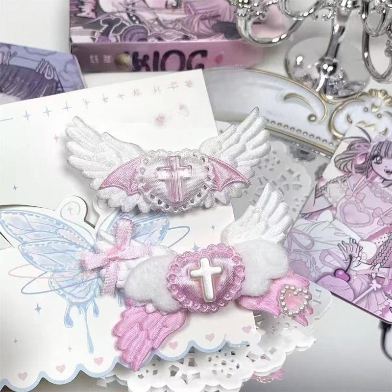 Y2K Harajuku Style Gothic Heart Angel Wing Hairpins 2/3Pcs for Women Fashion
