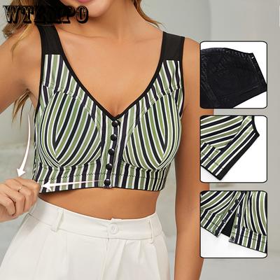 Большой бюстгальтер без косточек, жилетного типа, модное полосатое нижнее белье с передней застежкой