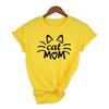 Stay At Home Cat Mom Print Women Shirts Casual Cute Cartoon White Summer Short Sleeve O