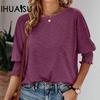 IHUASU Summer Fashion Loose Round Leader Mouth Play Long Version Plus Size T-shirt Woman