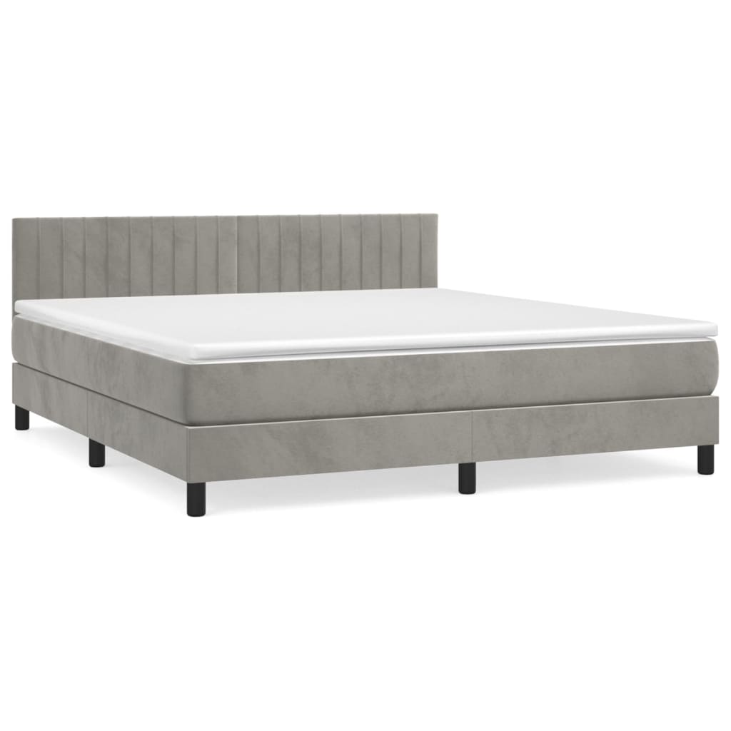 Box Spring Bed with Mattress Light Grey 160x200 cm Velvet