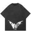Streetwear Angel Wing Graphic T-Shirt Cotton Washed Black Tshirt Unisex Tops Tees Summer Short Sleeves T Shirt
