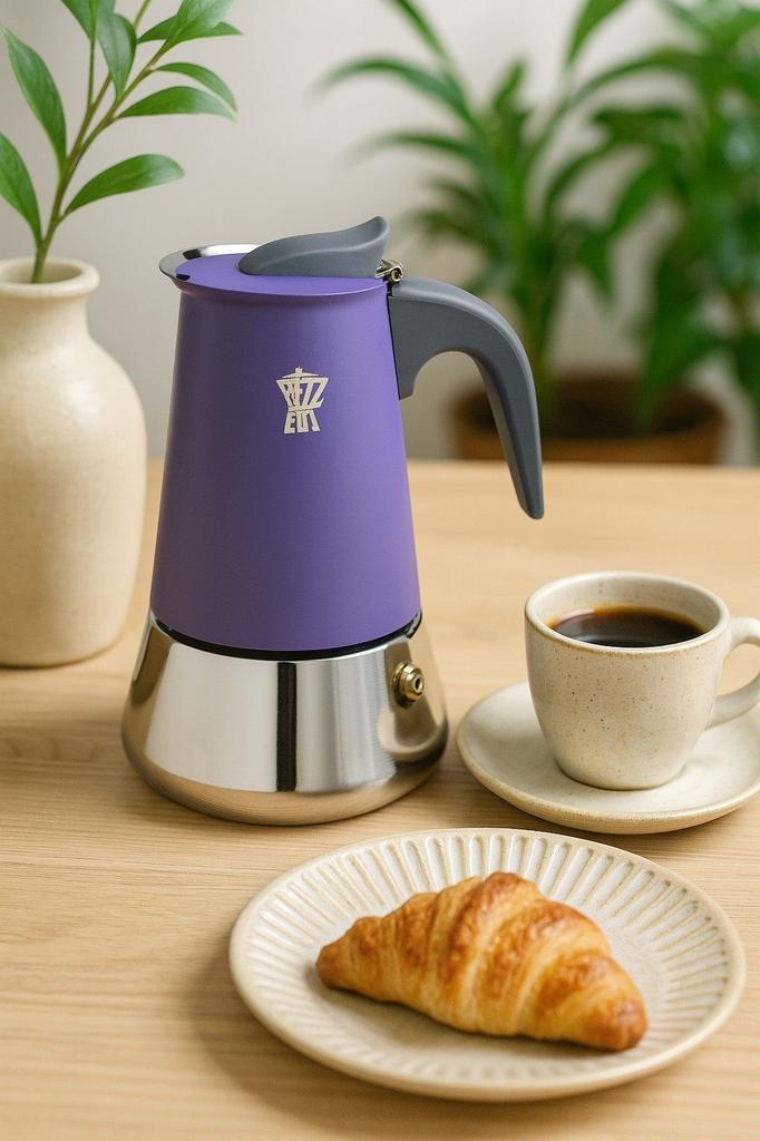 Cafetière italienne - PEZZETTI - STEELEXPRESS - Acier inoxydable - 10 tasses - Tous feux dont induction - Bleu Indigo