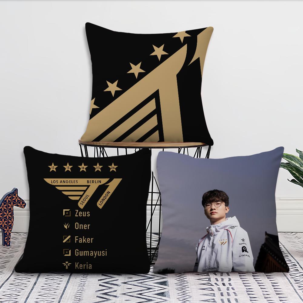 Faker LOLS SKT T1 2024 Пять Чемпионов Наволочка В Стиле Фанатов Квадратный Домашний Декор Дизайн Подушки Печатный