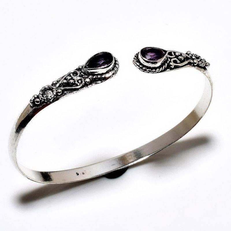 Аметист Драгоценный камень 925 Посеребренный ювелирный браслет ручной работы