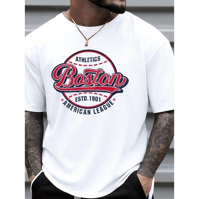Европейские размеры Мужская футболка Boston Athletics Винтажный принт - Белая Ретро Спортивная футболка, Повседневная одежда - Можно стирать в машине l