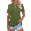 Women's Fashion Casual Lapel Short Sleeve Solid Color Shirt Women's V-Neck Tops