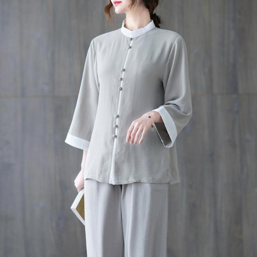 Chinese Style Tai Chi Suit For Men And Women, Two-piece Martial Arts Performance Mid-sleeve Training Suit